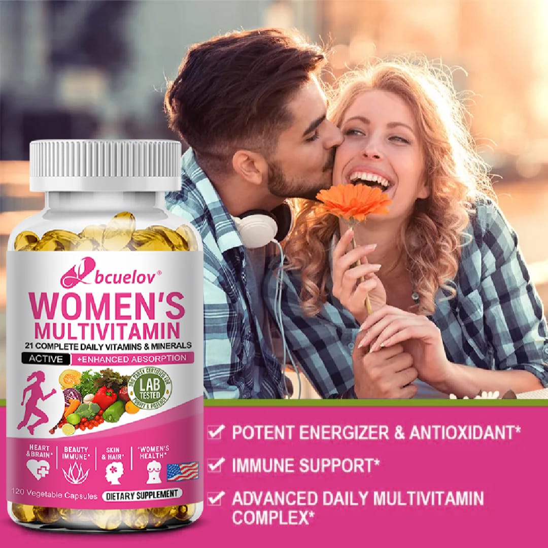 Women's Multivitamin Supplement contains a variety of vitamins and minerals to support immune health, antioxidants, and heart, skin, and overall health